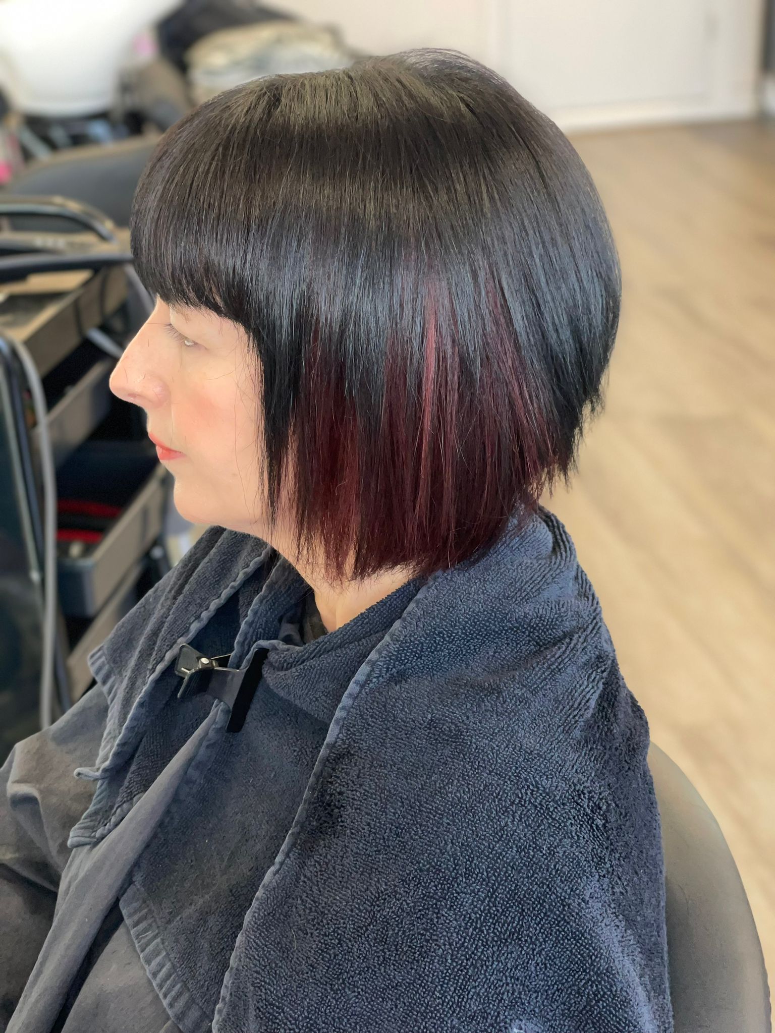 Black and red colour hair with keratin