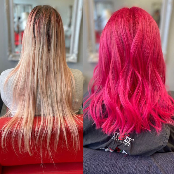Pink hair colour transformation