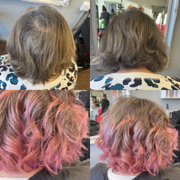Bright pink hair colour on grey hair